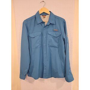 Eddie Bauer Fishing Shirt Mens M Blue‎ Teal Long Sleeve Free Dry Rip Stop